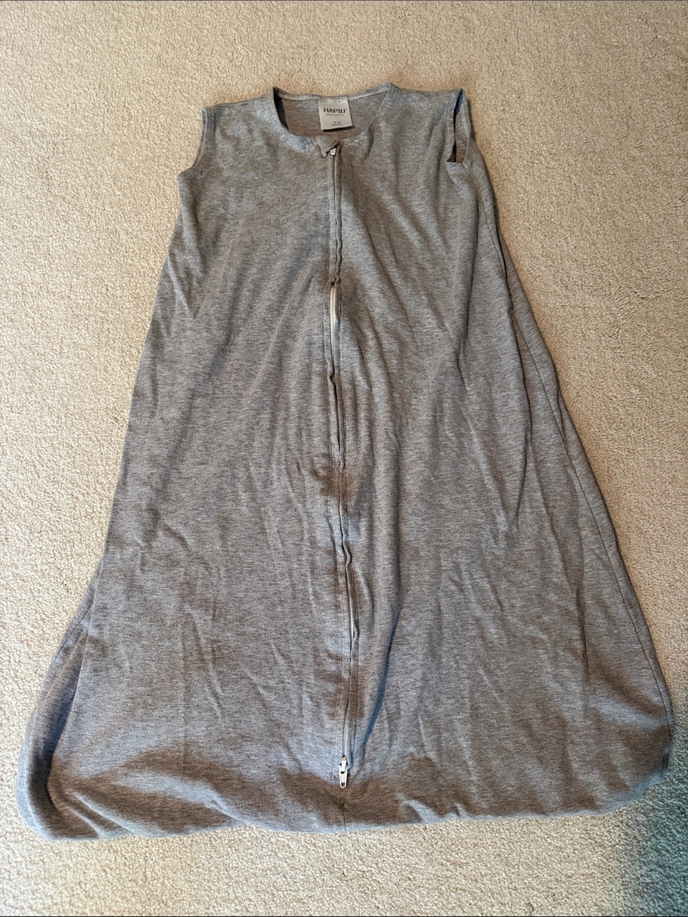 Sleeveless Gray Zip-Front Baby Sleep Sack